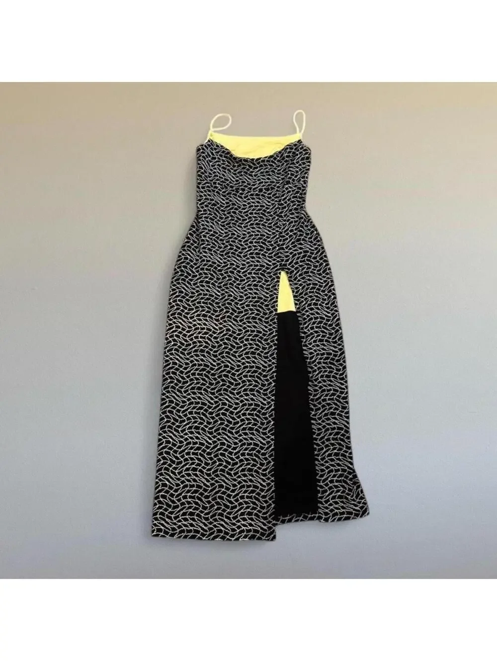 90s formal dress with abstract print Sz. L - Picture 2 of 5